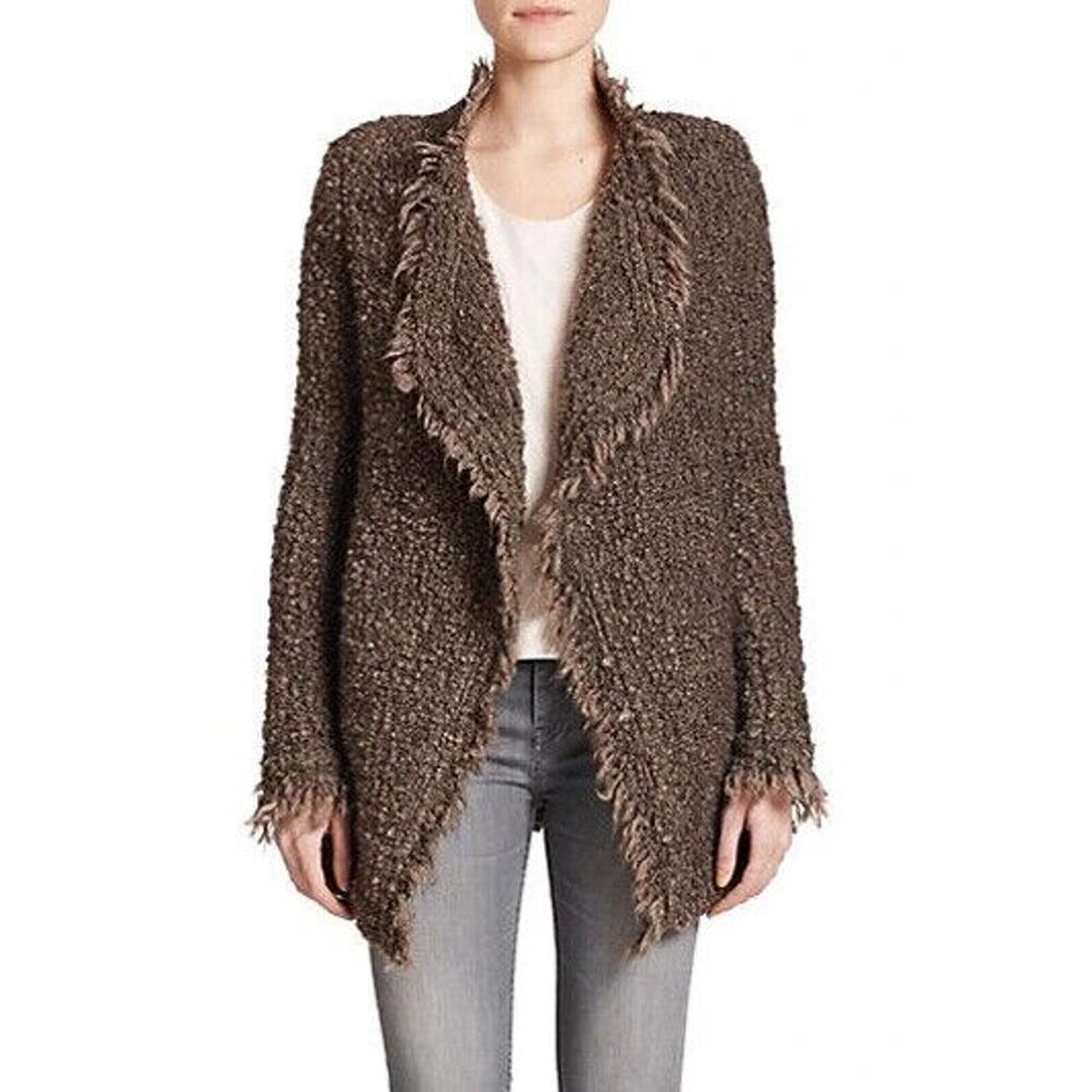 IRO Campbell Open Boucle‎ Cardigan Jacket Wool Mohair Frayed Brown Taupe…